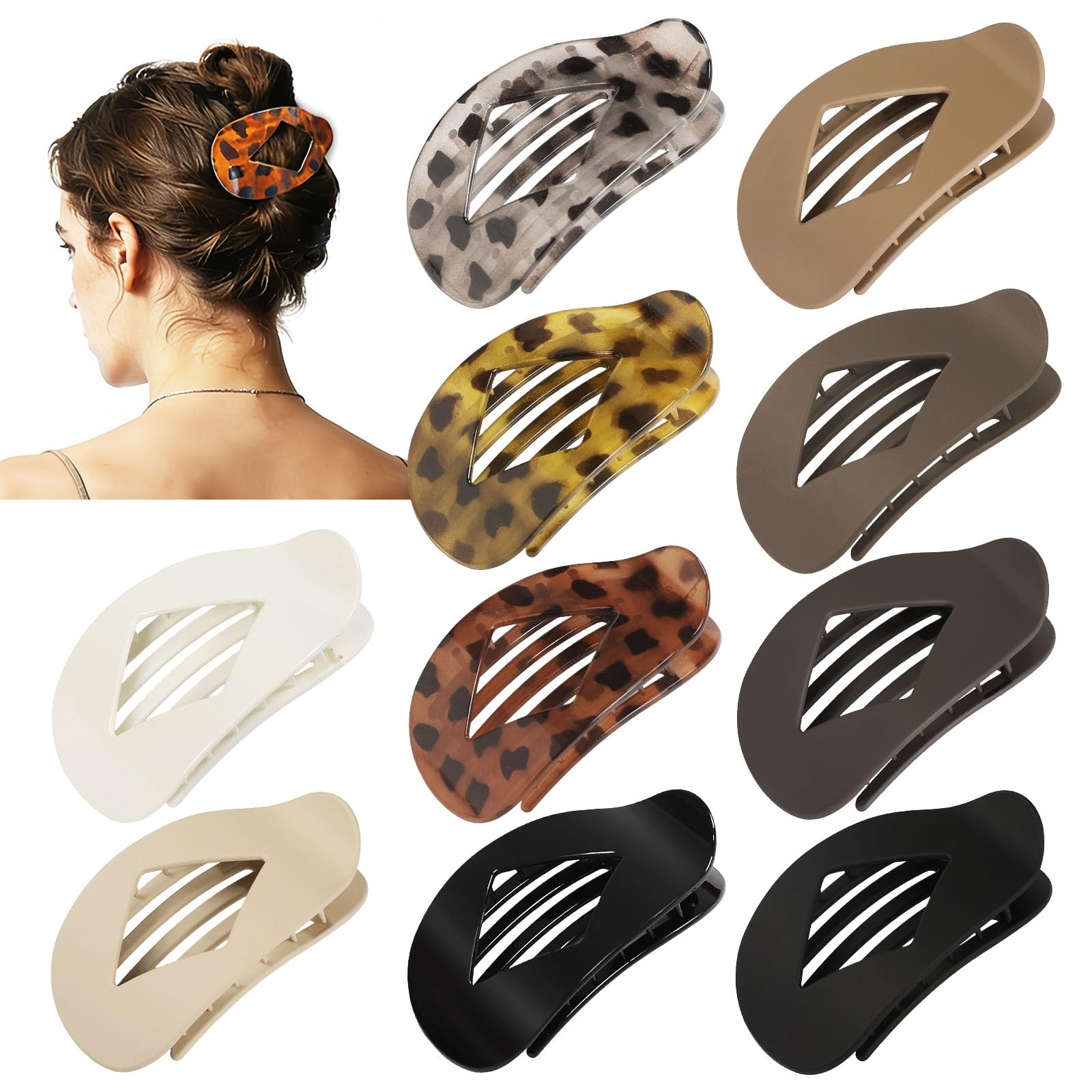 10 PCS Flat Hair Clips for Women – Large Matte & Tortoise Hair Claw Clips, 4….
