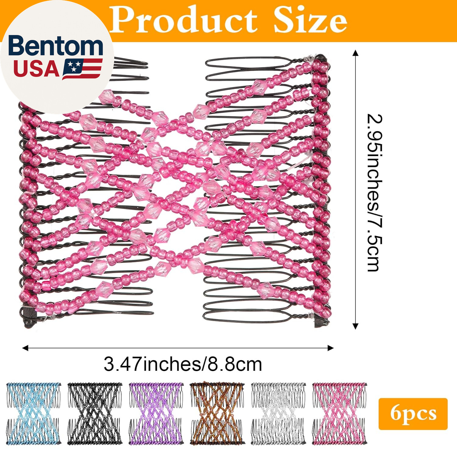 6Pcs Magic Hair Comb Stretchy Hair Clip Adjustable Beaded Hairpins Elastic No Cr