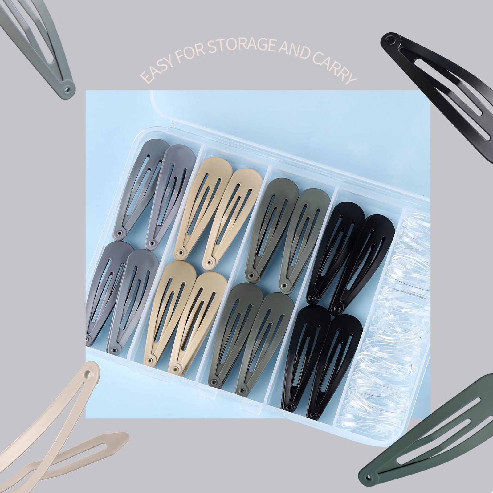 Teenitor Snap Clips, 48pcs Snap Hair Clips Hair Barrettes and 100pcs Clear Ha…