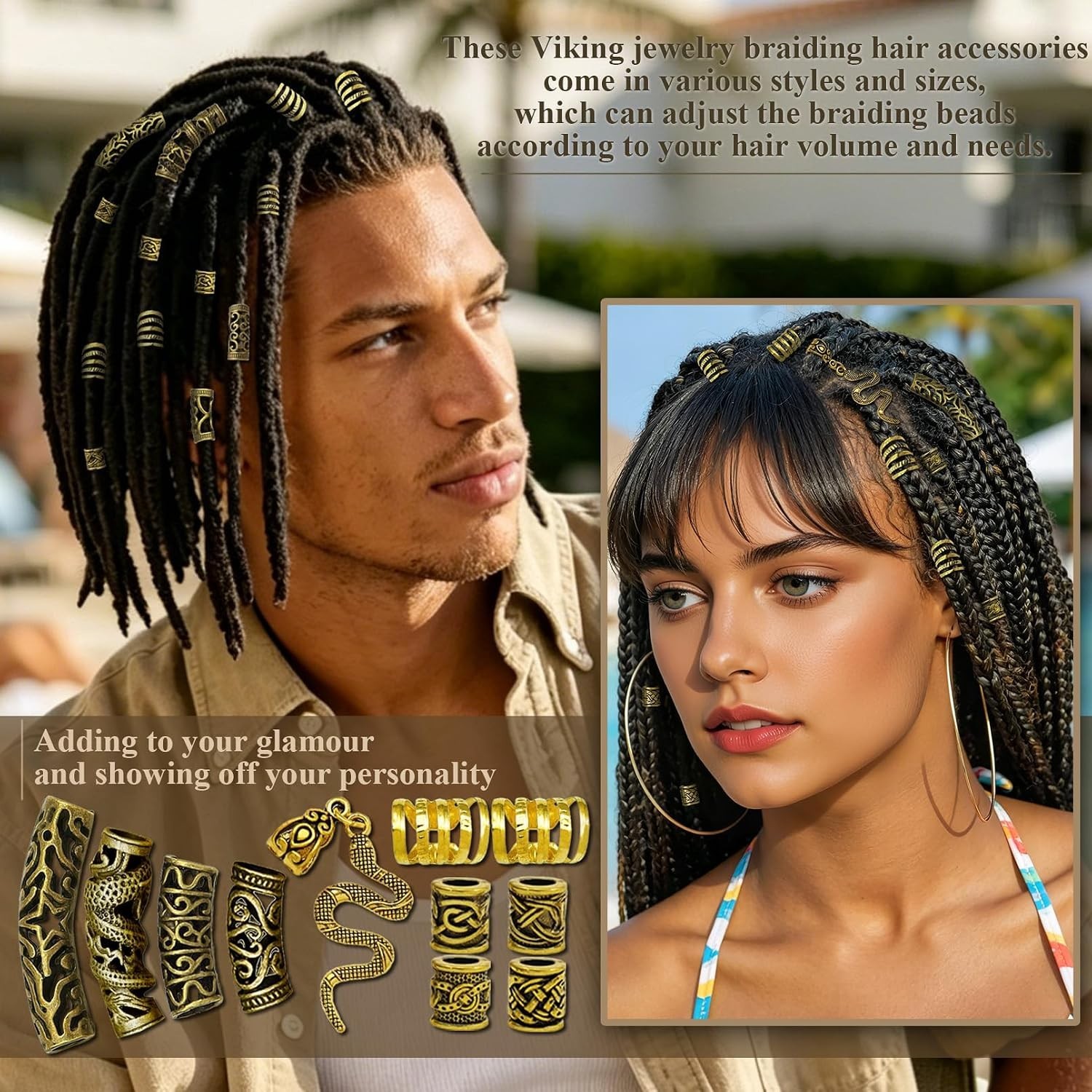 207Pcs Viking Hair Jewelry Nordic Runes Tube Beads,Accessories Kit for Braids…