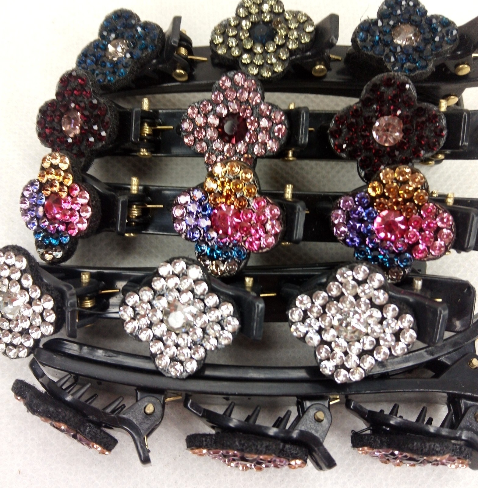 5Pcs Sparkling Crystal Stone Braided Hair Clips With Rhinestones , NEW