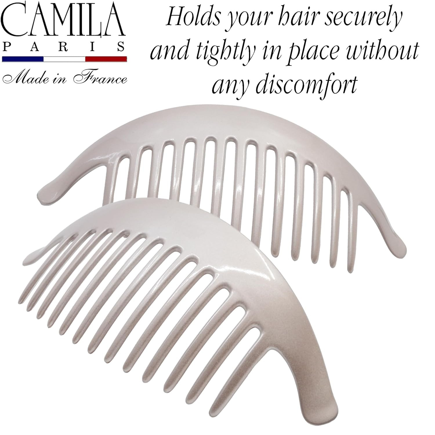 Camila Paris CP3016 French Hair Side Combs, Beige Pearl Interlocking Combs Frenc