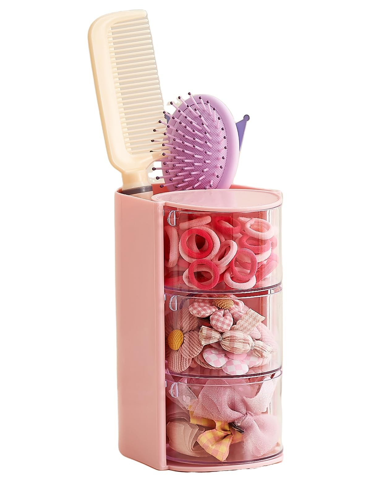 UFORU Hair Accessories Organizer with Brush Holder, 3Layer, Pink-3Layer
