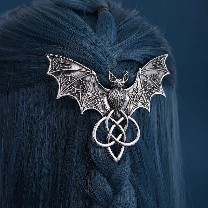 Retro Viking Celtic Knot Bat Hair Clip Gothic Cosplay Party