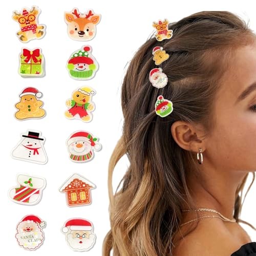 12 Pcs Christmas Claw Clips,Mini Hair Clips for Women Santa Claus Xmas Styl 10