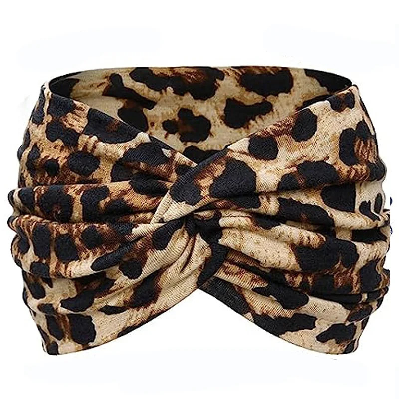 Headbands Yoga Wide Thick Stretch Boho African Turban Leopard Knotted Women