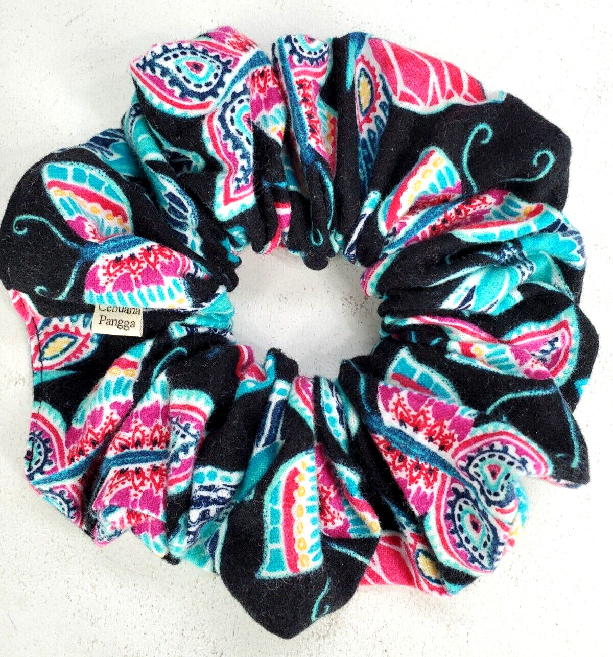 Handmade Women’s Scrunchies sz XL Black Cotton Snuggle Butterfly Print Flannel