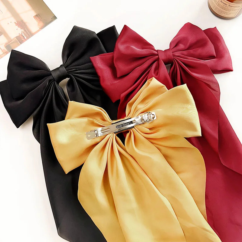 1PC Women Solid Color Hairpins Minimalist Bowknot Retro Hair Clip for Girls Silk