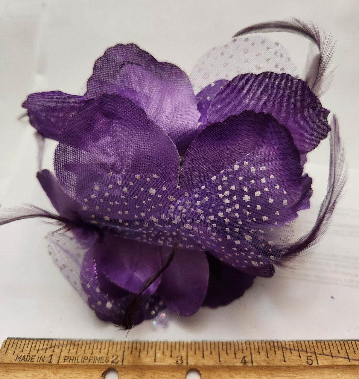 Beautiful Purple and White feather hair clip Approx 5″ X 6″–“”LOOK””