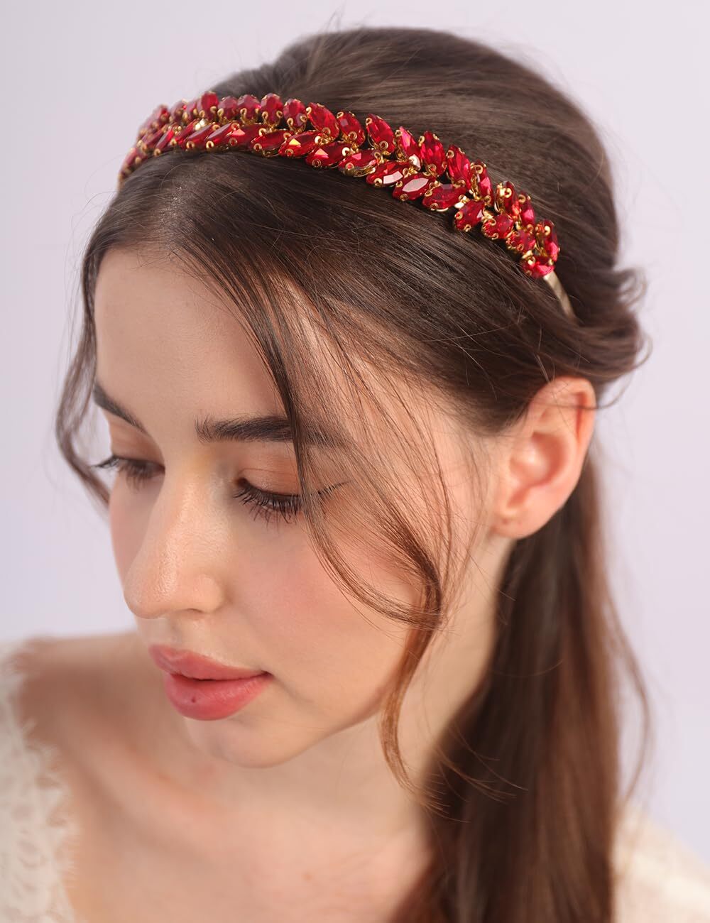 Red Teardrop Rhinestone Crystal Headband Simple Wedding Hair Accessories