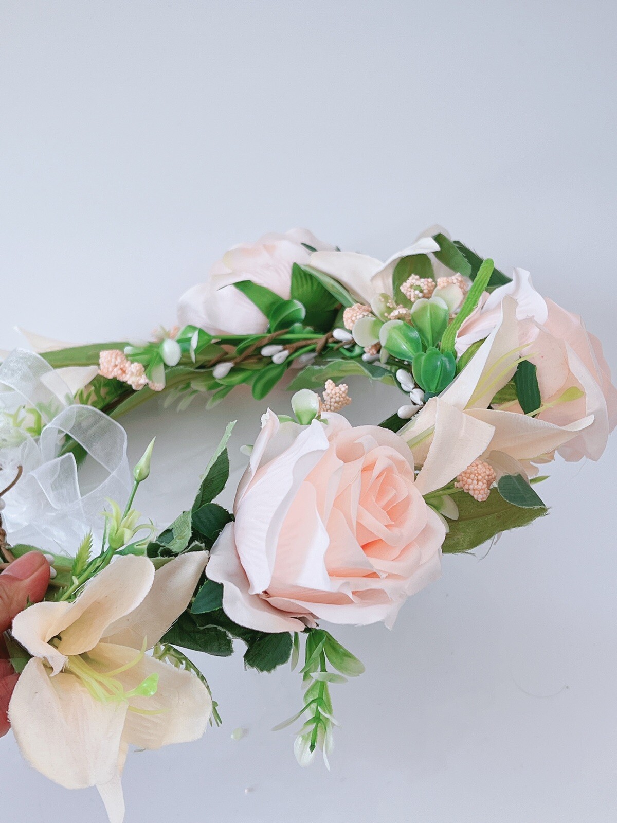 Women Leaf Beige Pink Champagne Flower Beach Party Hair Headband Tiara Garland