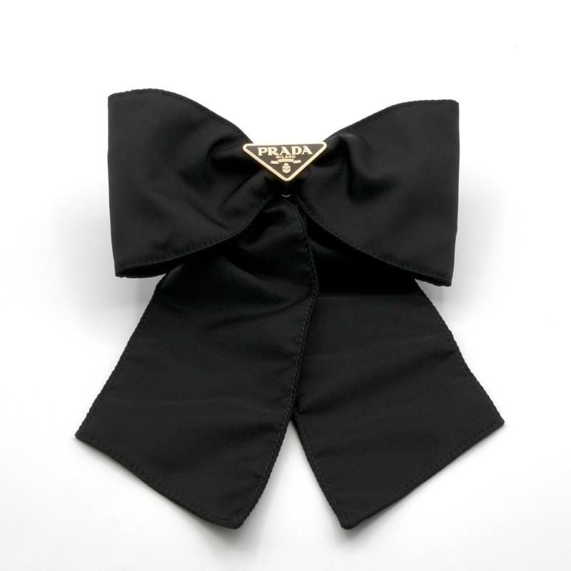 PRADA Re-Nylon Hair Clip Barrette Triangle Logo Black Gold 1IF163_2DMI_F0632 Nyl