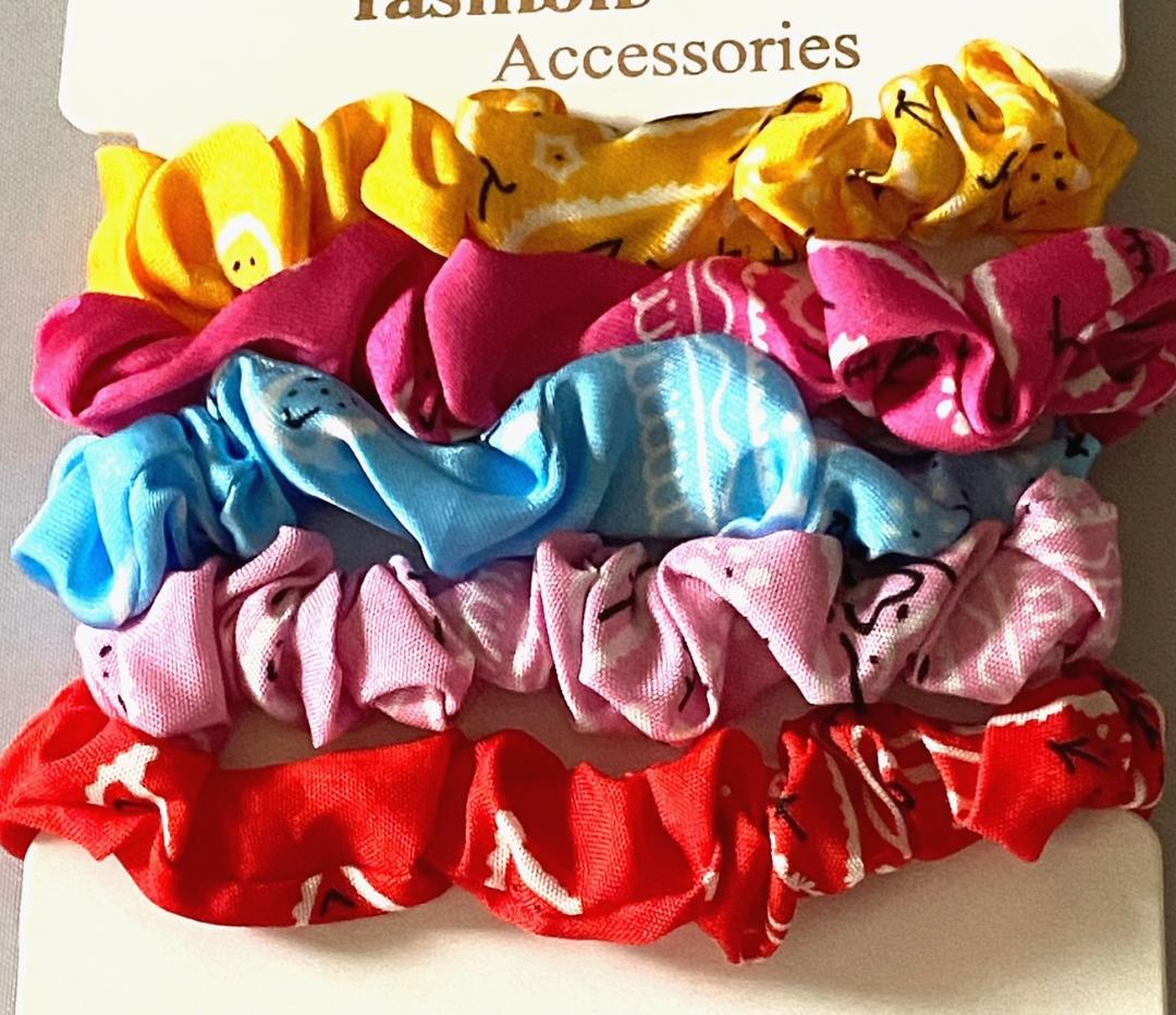 5pcs HAIR PONYTAIL HOLDER SCRUNCHIE BANDANA MULTI COLORS FREE USA SHIPPING