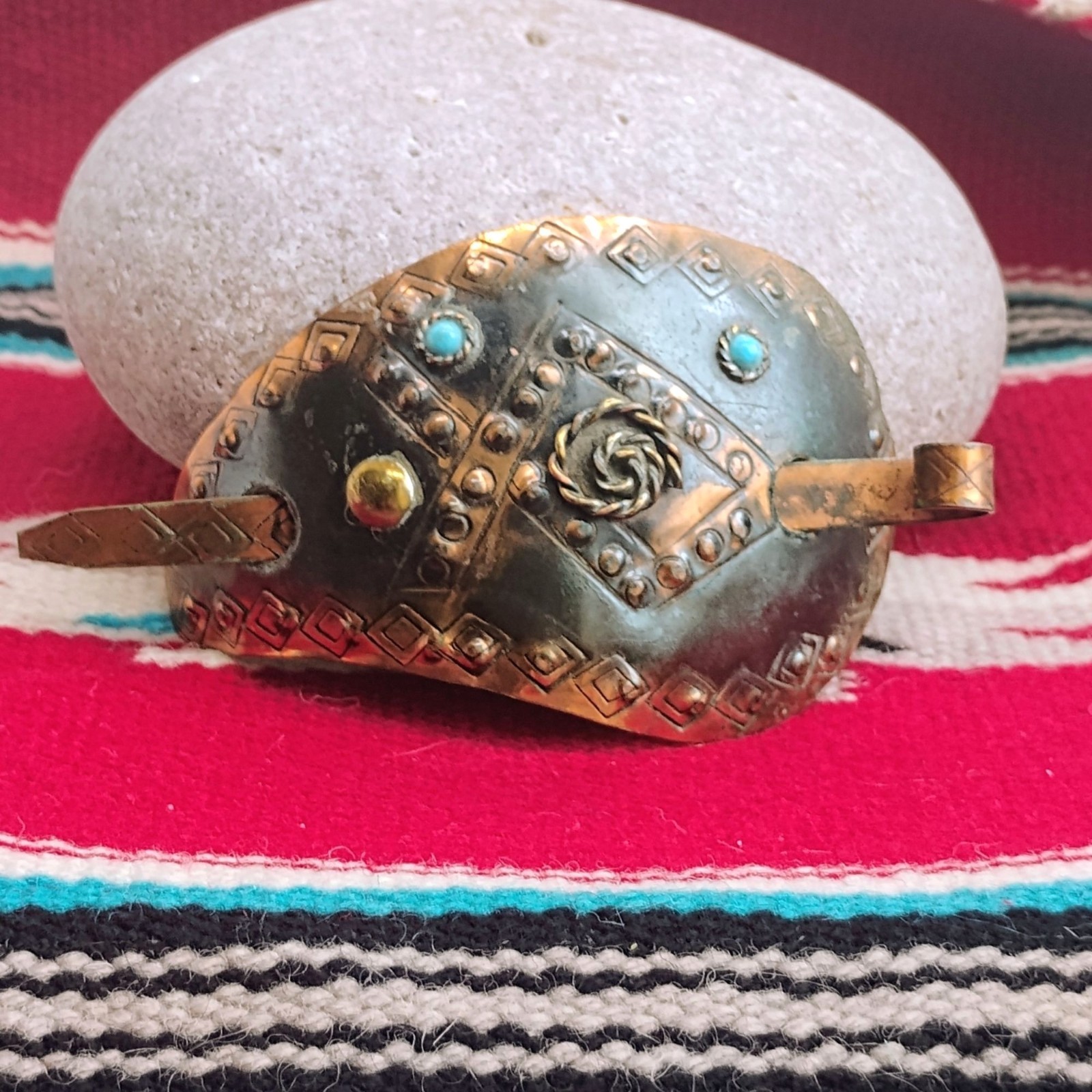 Vtg Israeli / Middle Eastern Hammered Copper Hair Clip Bun Decoration Barrette