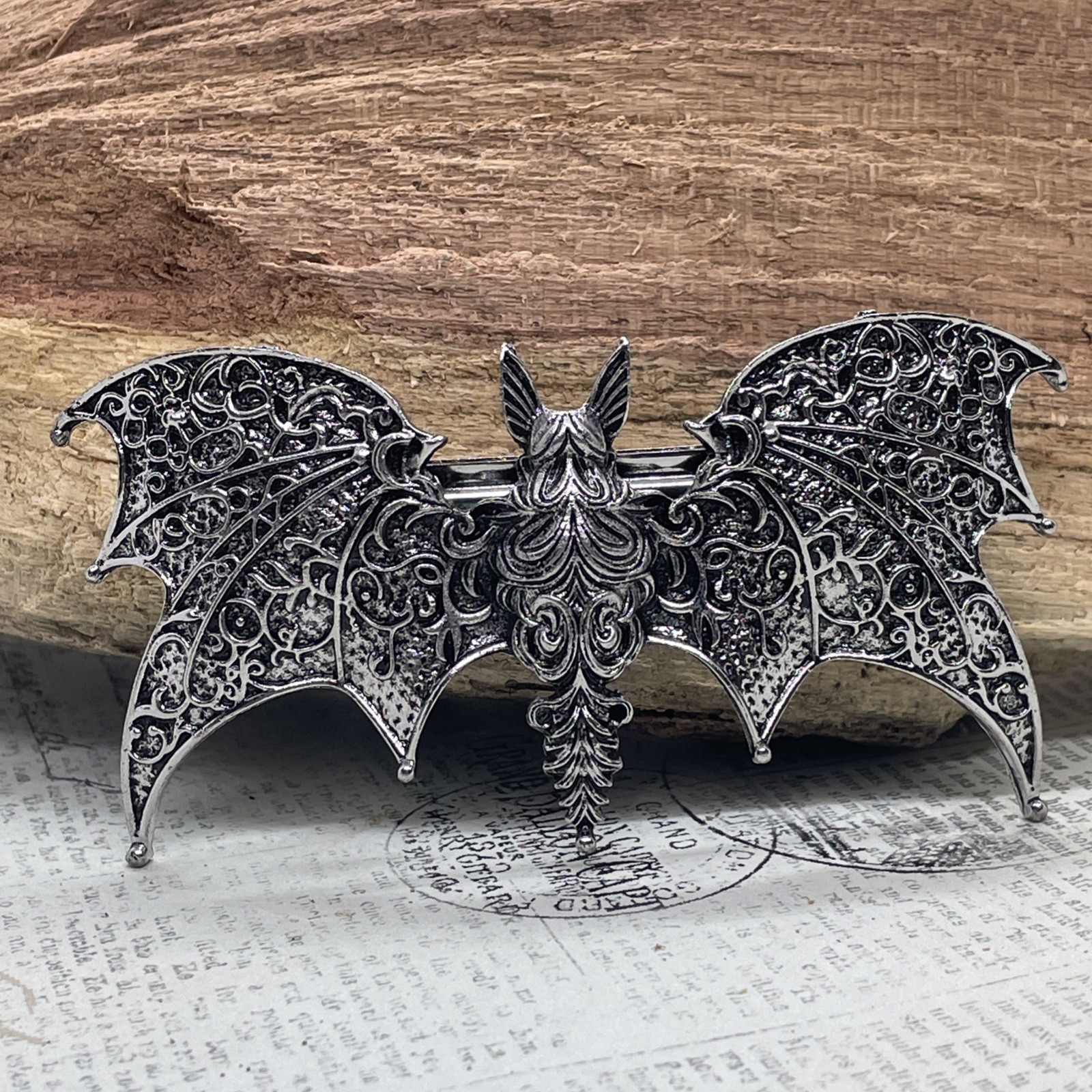 Festival Silver Bat Bats Gothic Celti Moon magic Spell Love Hair Clip Comb