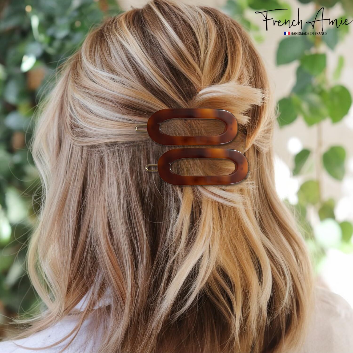 French Amie Mini Oval 2” Celluloid Handmade Snap Tige Boule Hair Clips