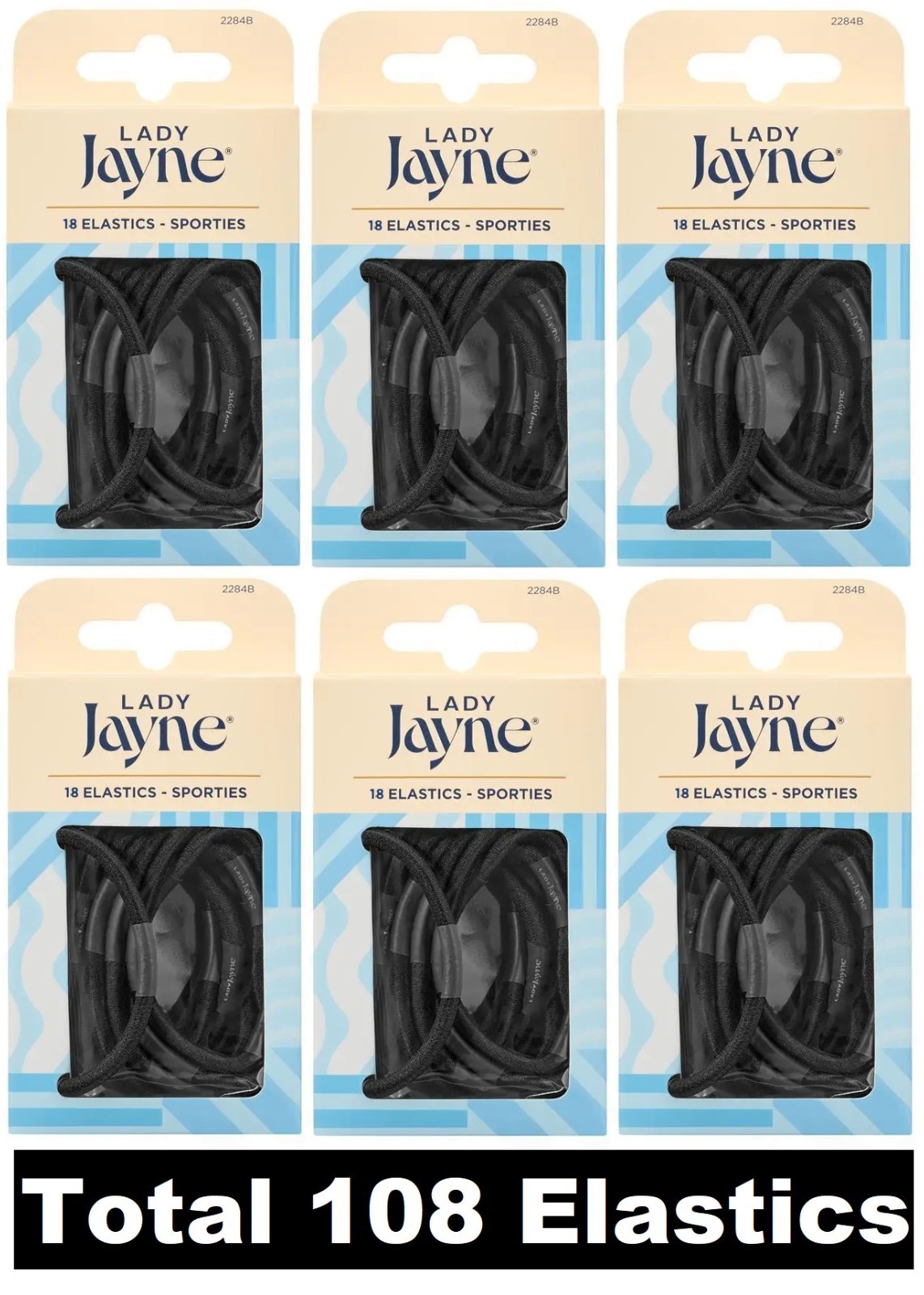108 x Lady Jayne Black Thin Elastics SPORTIES Hair (6 x Pk 18)