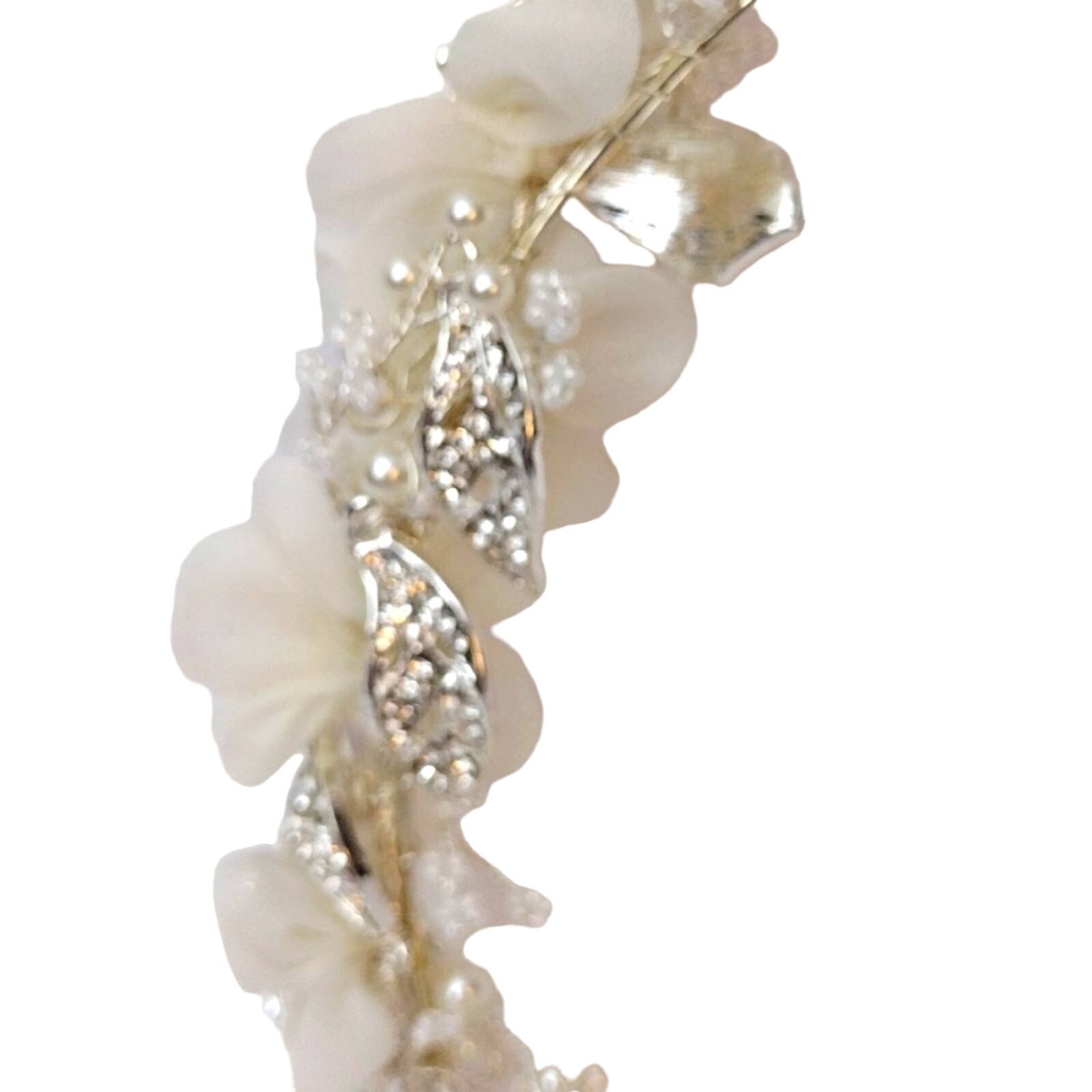 Bridal Floral Silver tone Metal Headband Rhinestone