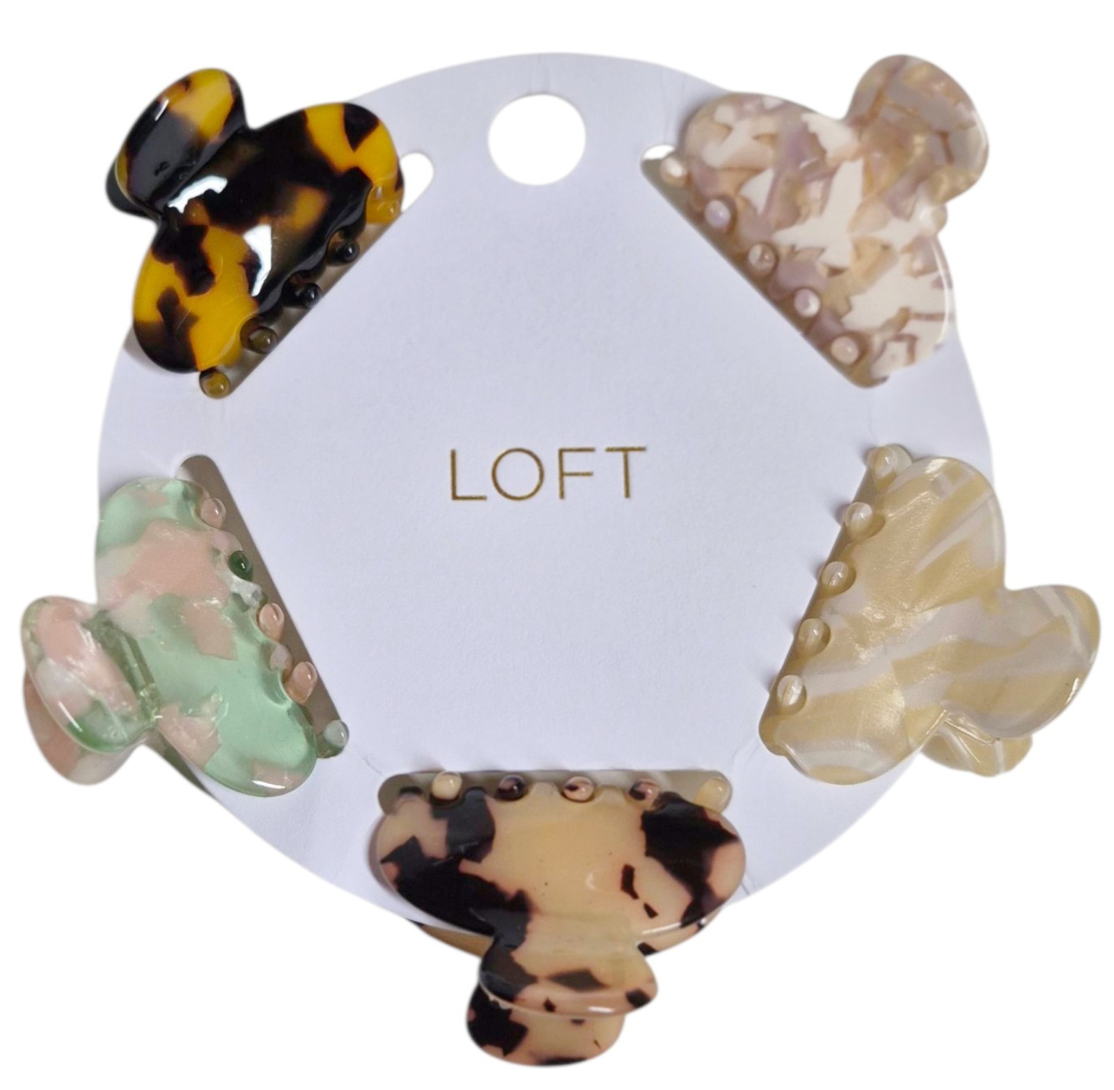Loft Tortoiseshell Print Mini Hair Claw Set of 5 Brown Neutral Multi-Color New