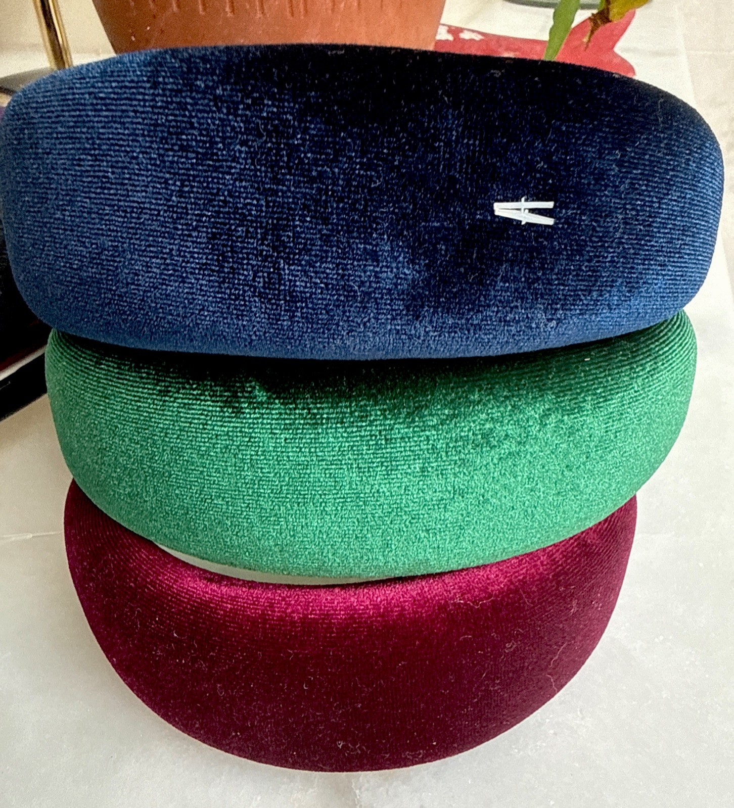 Lot of 3 Velvet Headbands Green Burgundy Midnight Blue Handmade NEW