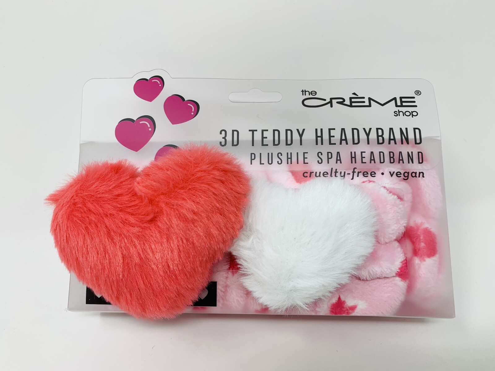 THE CREME SHOP Plush Spa Beauty 3D Headband **Sweet Hearts** Pink Red White Soft