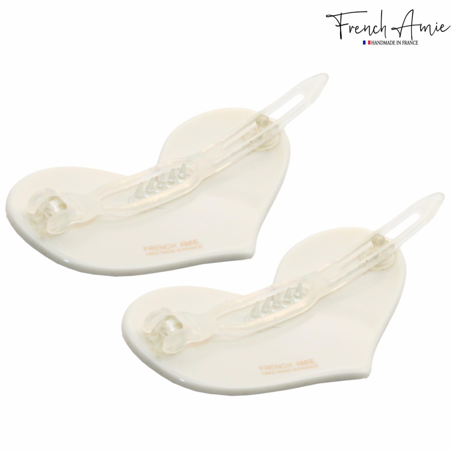French Amie Cupid Hearts Small Celluloid Metal Free Snap Hair Clips – 2 Pcs