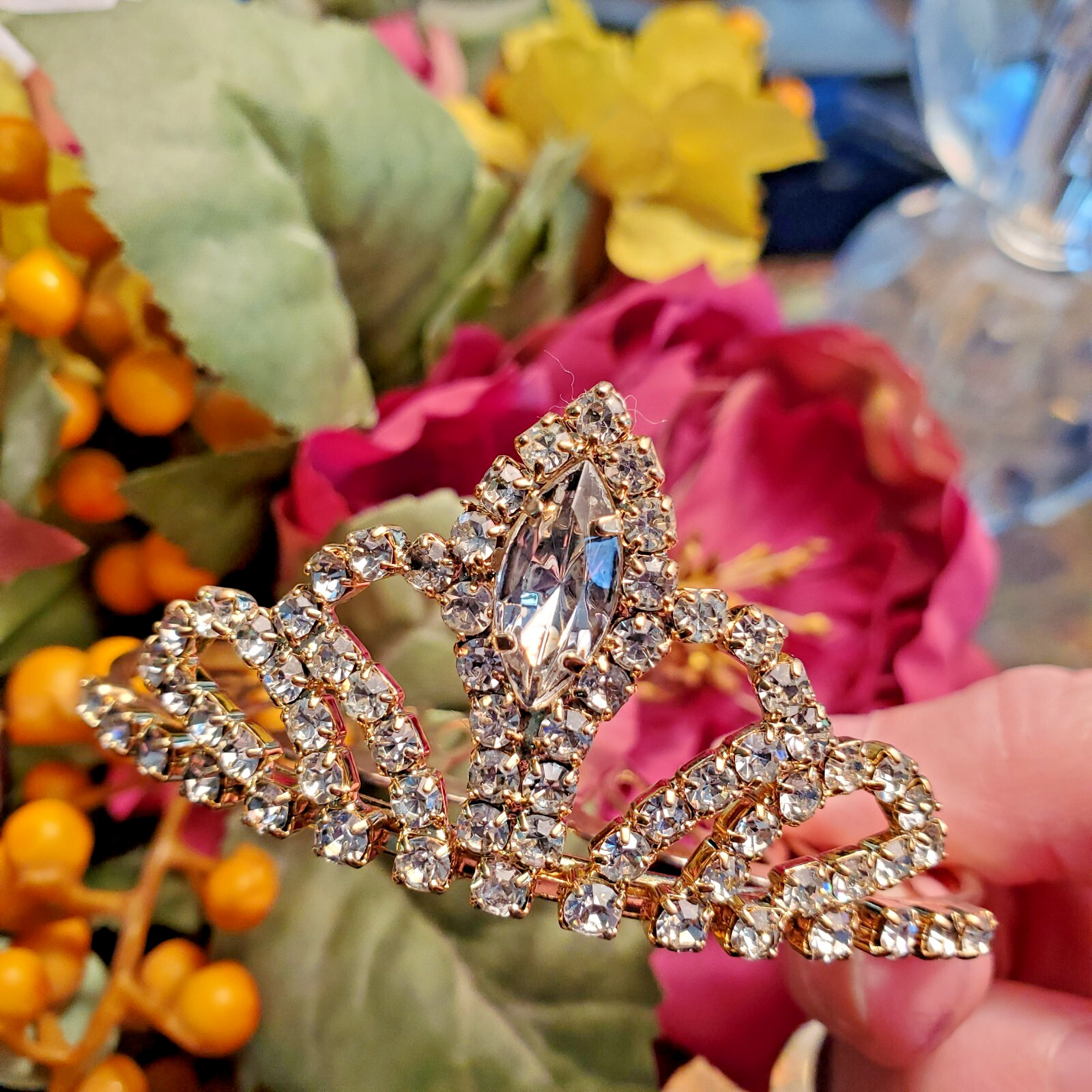 Hair Comb Rhinestone Crown Bun Decoration Marquis Cut Main Princess Queen Royal
