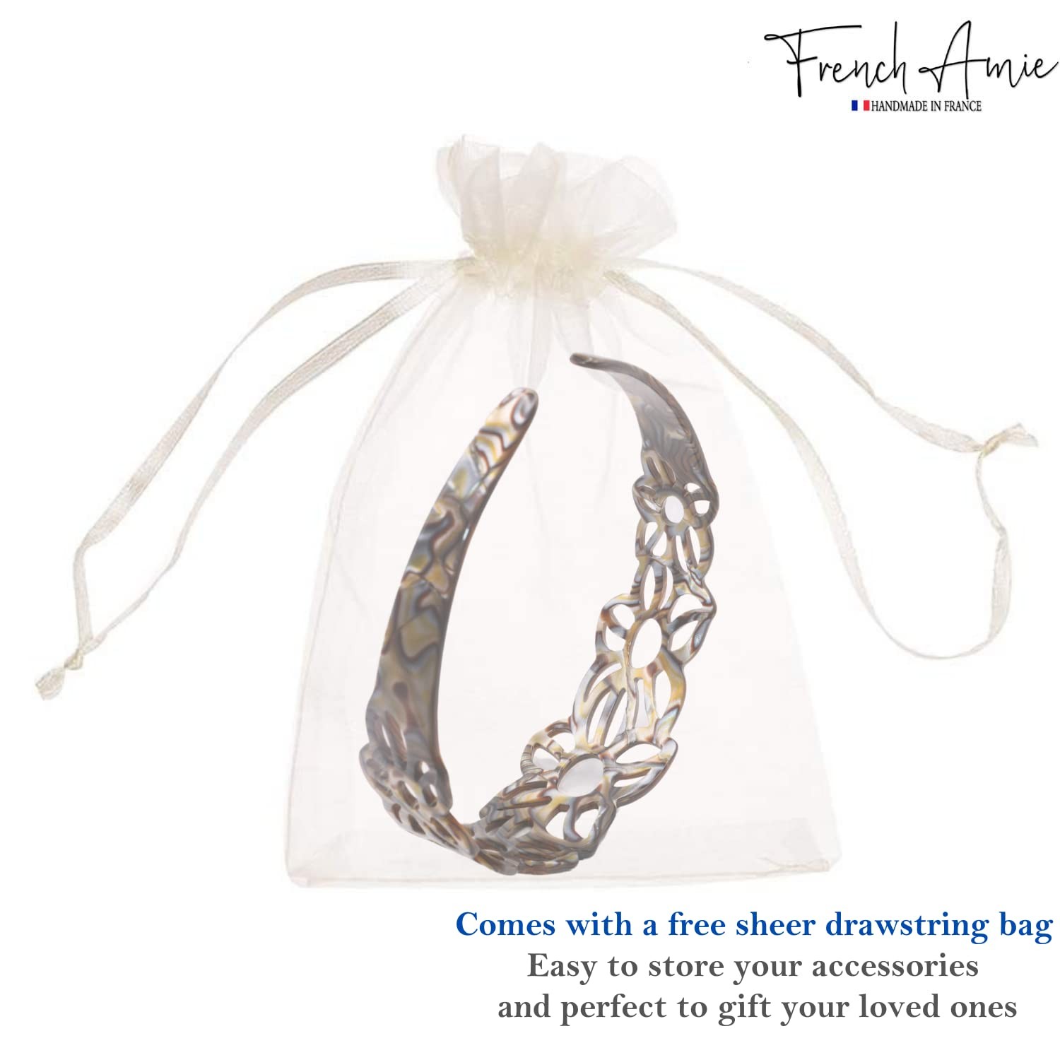 French Amie Flower Wide 1 1/2″ Celluloid Handmade Flexible Headbands