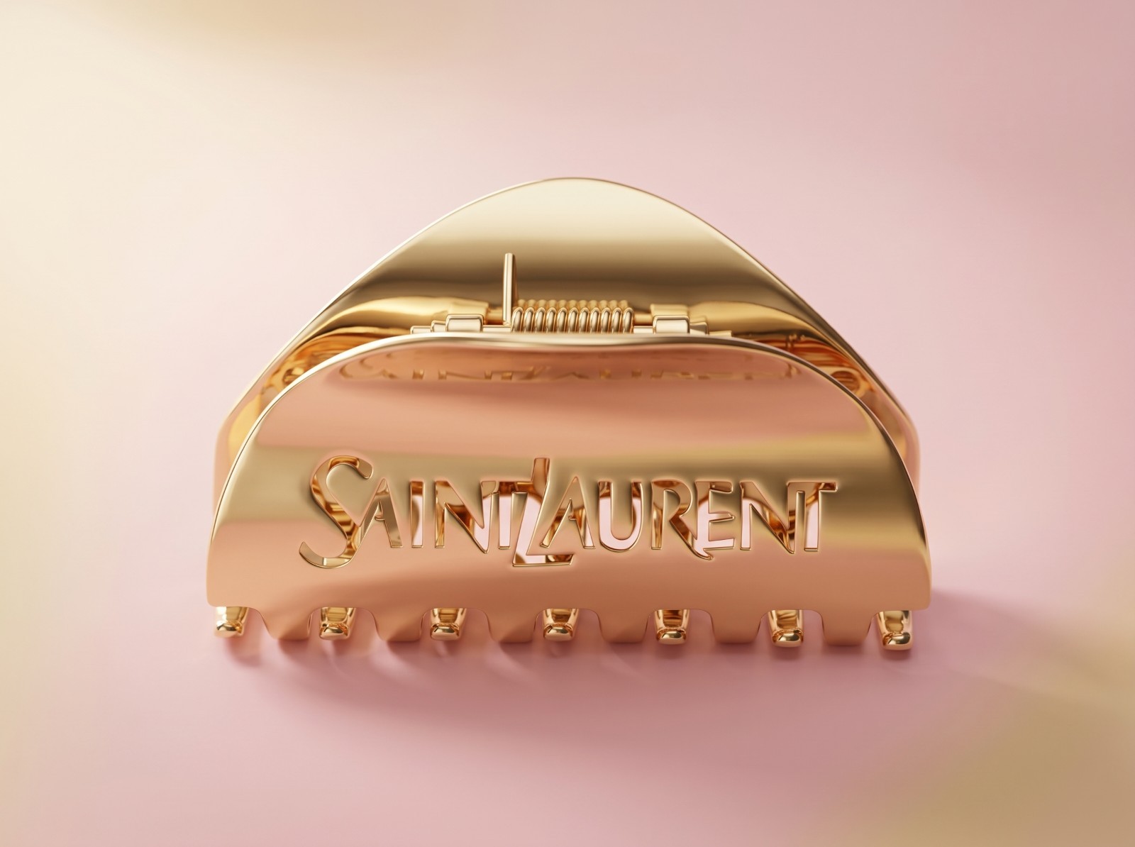 YSL Half Moon Claw Clip Gold Tone Hair Clip Elegant Women