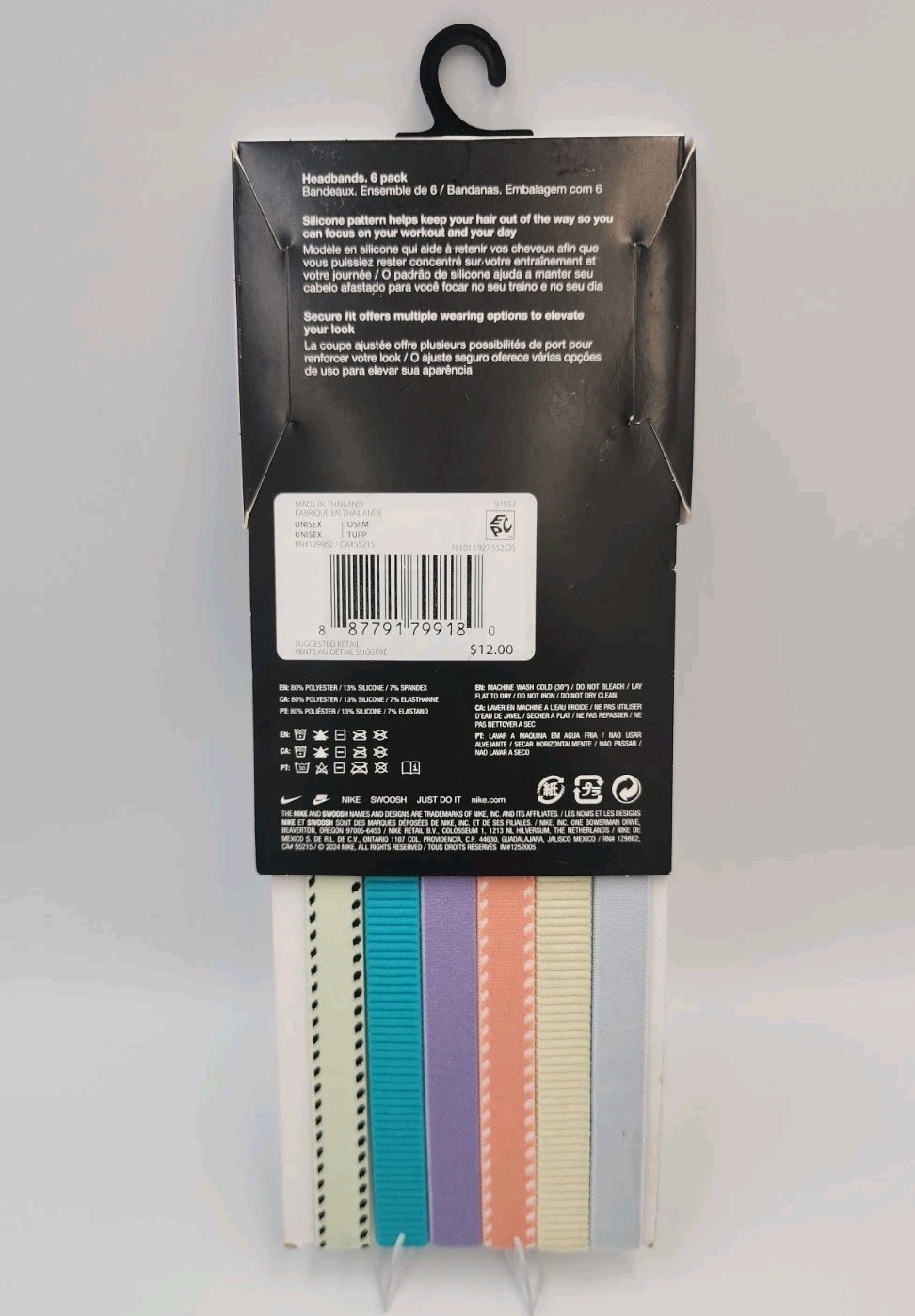 Nike FLEX Headbands 6 Pack Skinny Non-Slip Swoosh Logo Assorted Colors Multipack