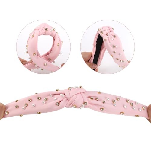 3Pcs Knot Headband for Women Pearl Knotted Head Bands Non Slip Wide Headband-C