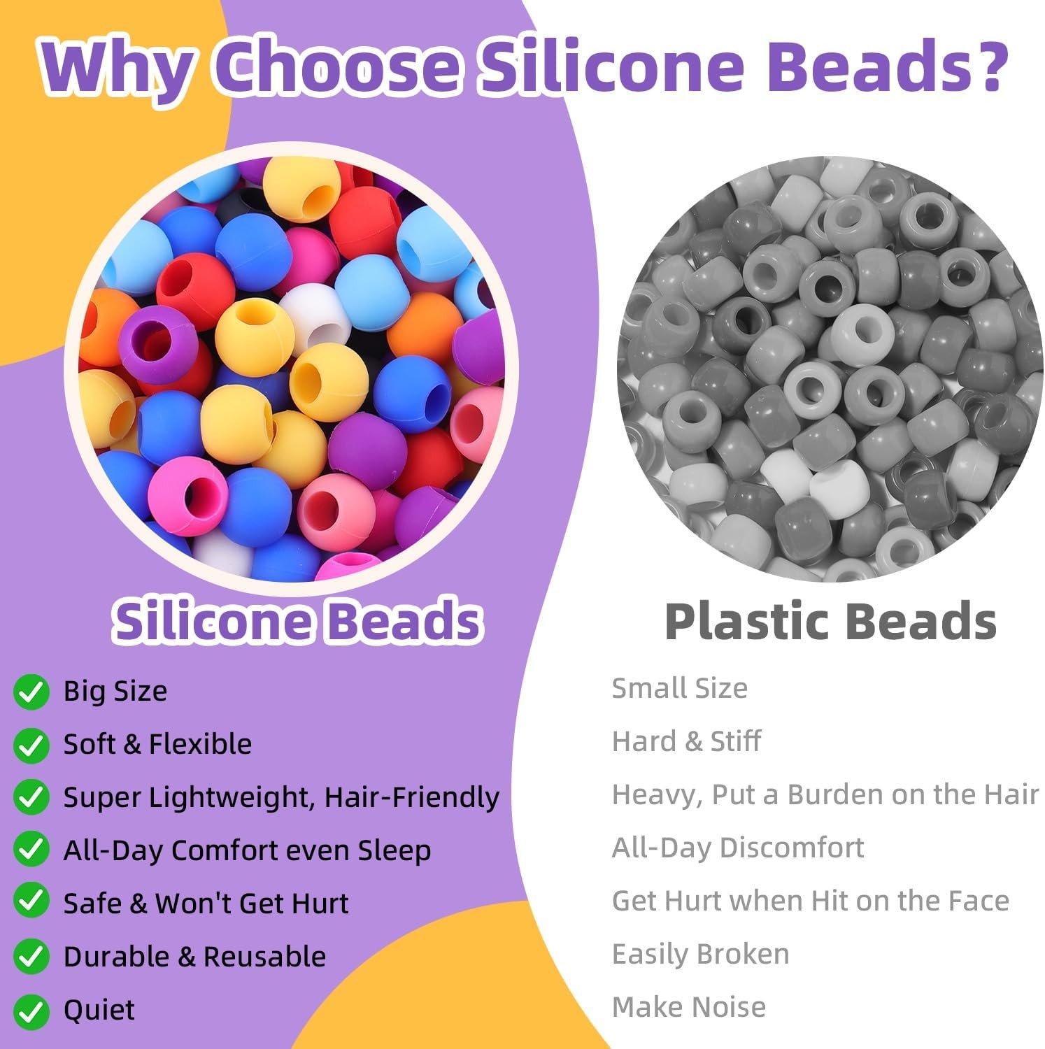 120Pcs 14mm Large Silicone Beads for Hair Braids, Soft Jellyish Hair Beads with