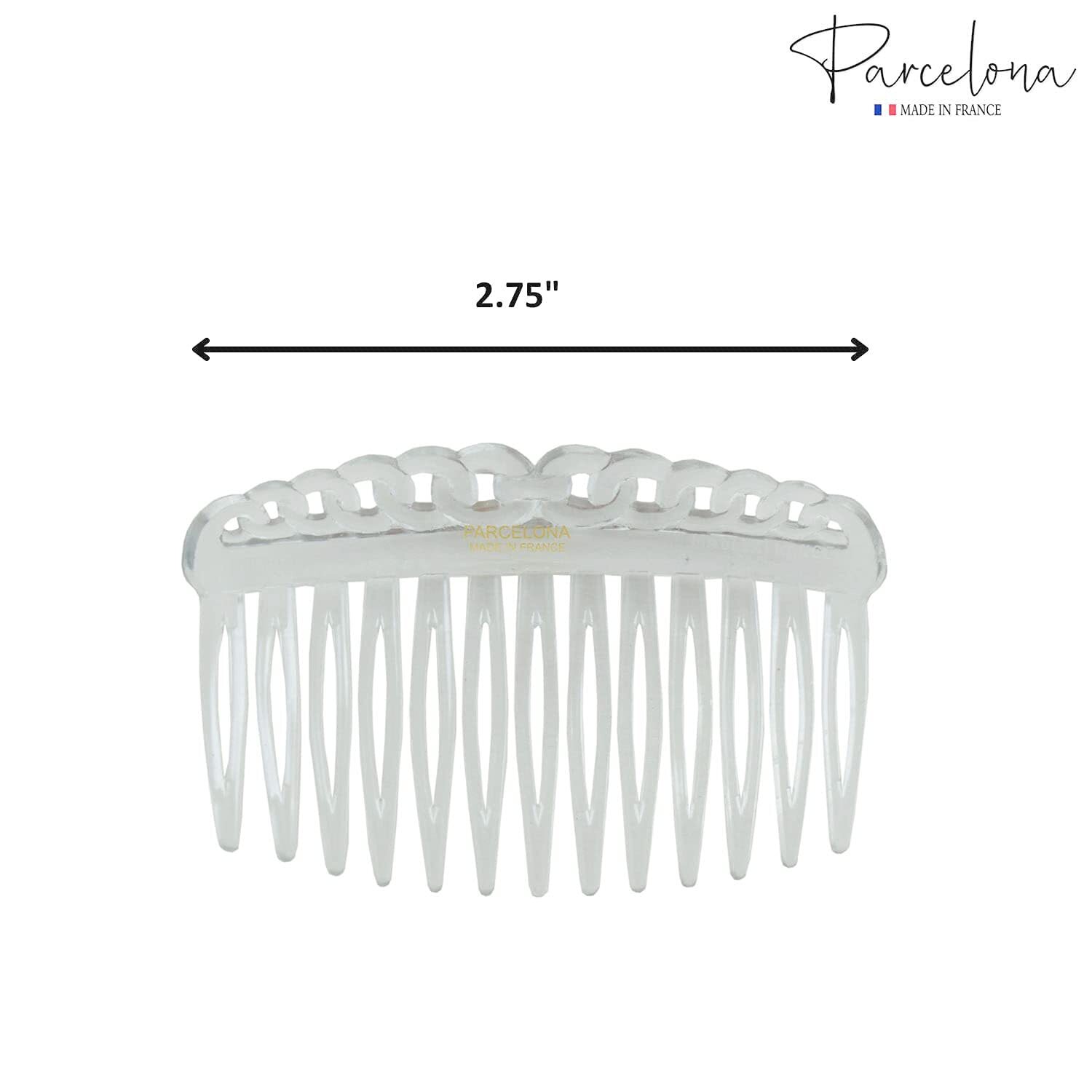 Parcelona French Loop Edge Clear Small 2 3/4″ Celluloid Side Hair Combs (2 Pcs)