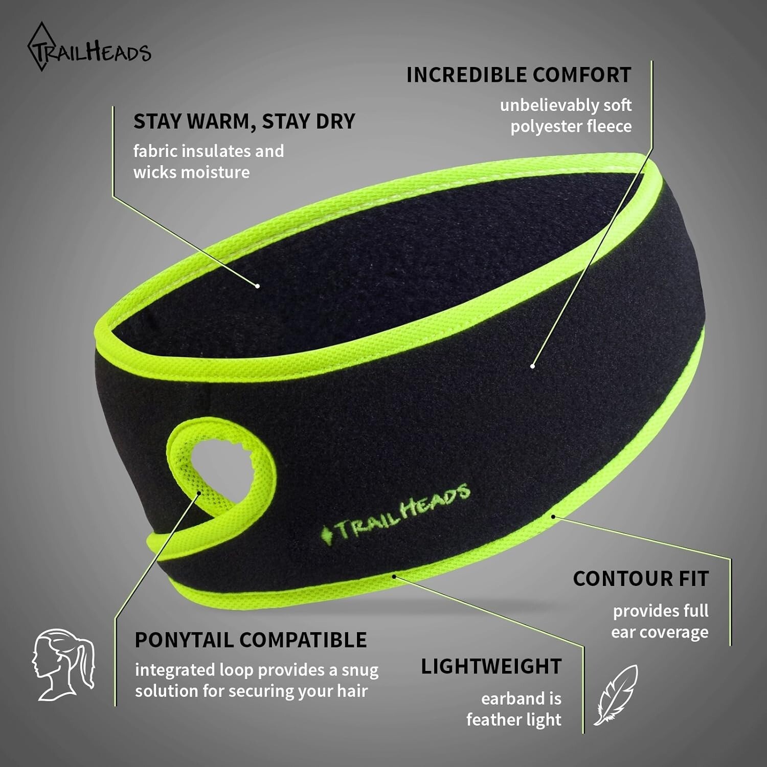 Women Ponytail Headband Fleece Earband Winter Running Moisture Wicking Headband