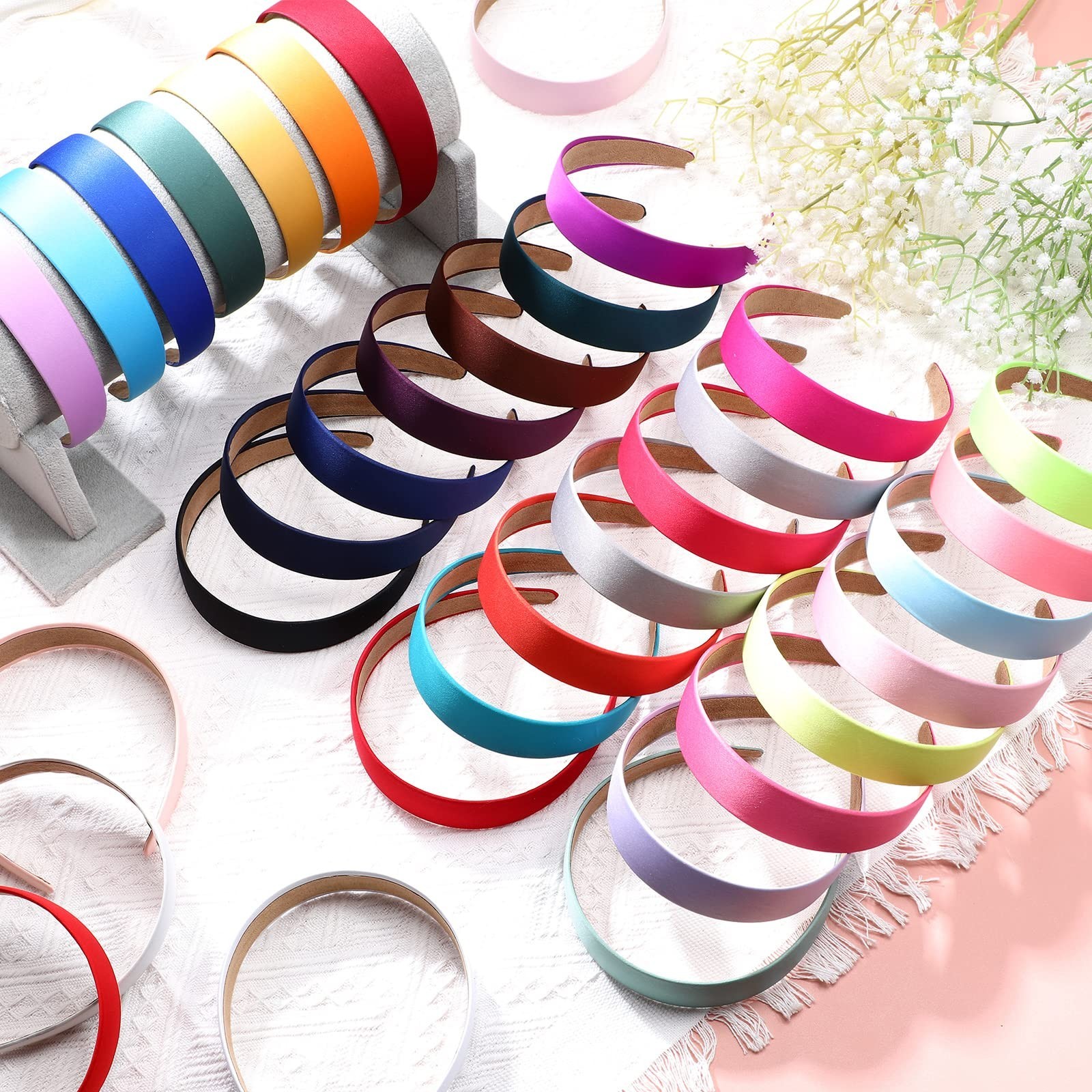 36 Pcs Satin Hard Headbands – Non-Slip DIY Hair Accessories for Women, 1.2 Inch