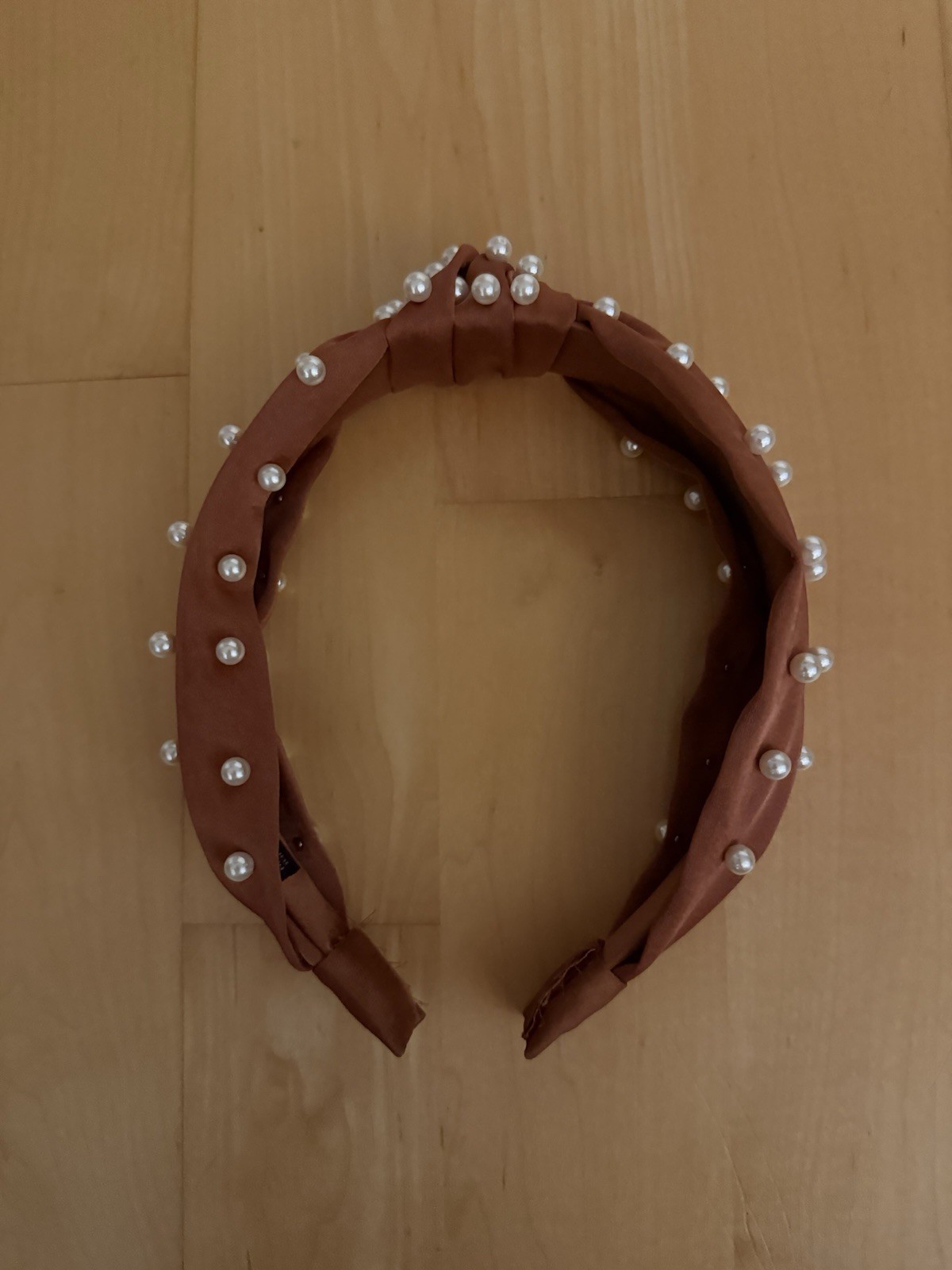 Embellished Satin Pearl Beaded Knot Headband Burnt Red
