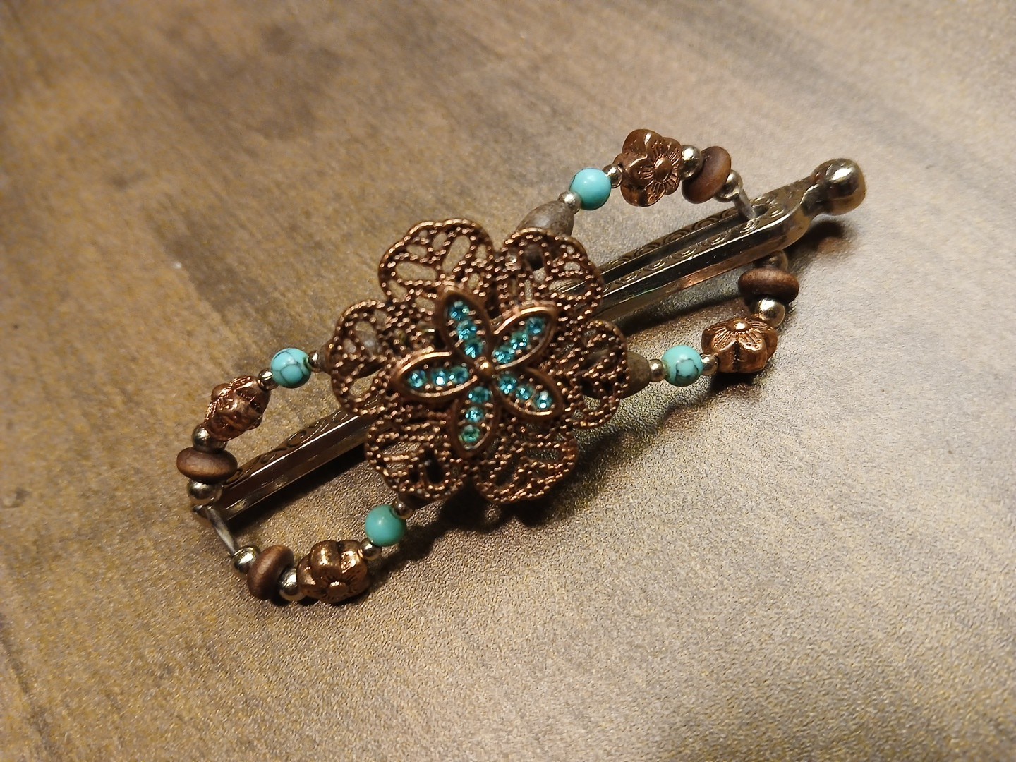 Lilla Rose Metal Flex Hair Clip- Turquoise & Copper Flower Beads Unique & Rare