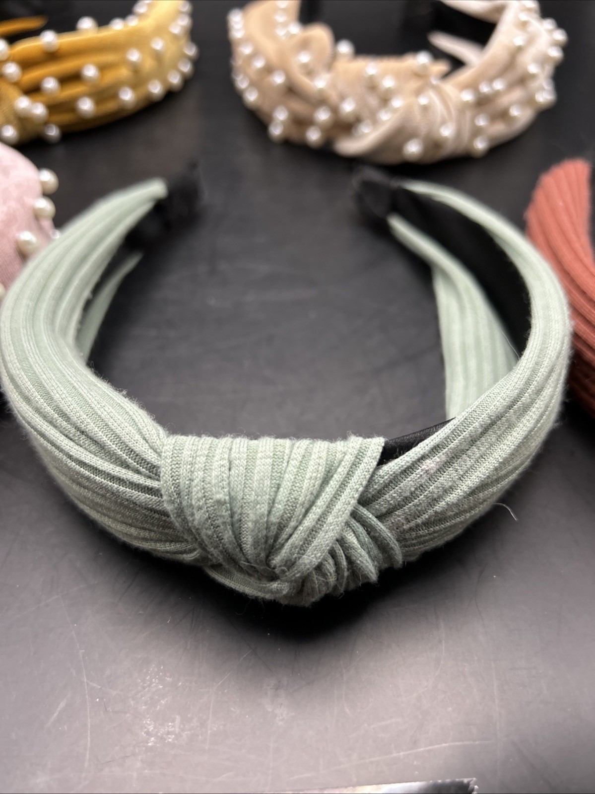 Velvet Faux Pearl Fabric Knotted Headband Lot Set of 5 BB26