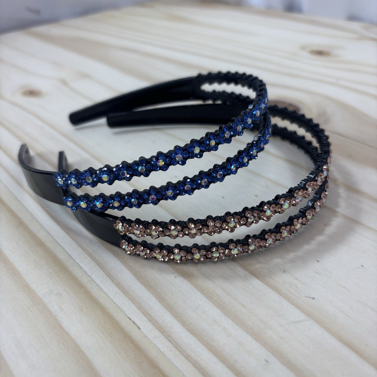 2 Pk Rhinestone Headbands Blue Gold Crystal Hair Bands Sparkly Hair Accessories