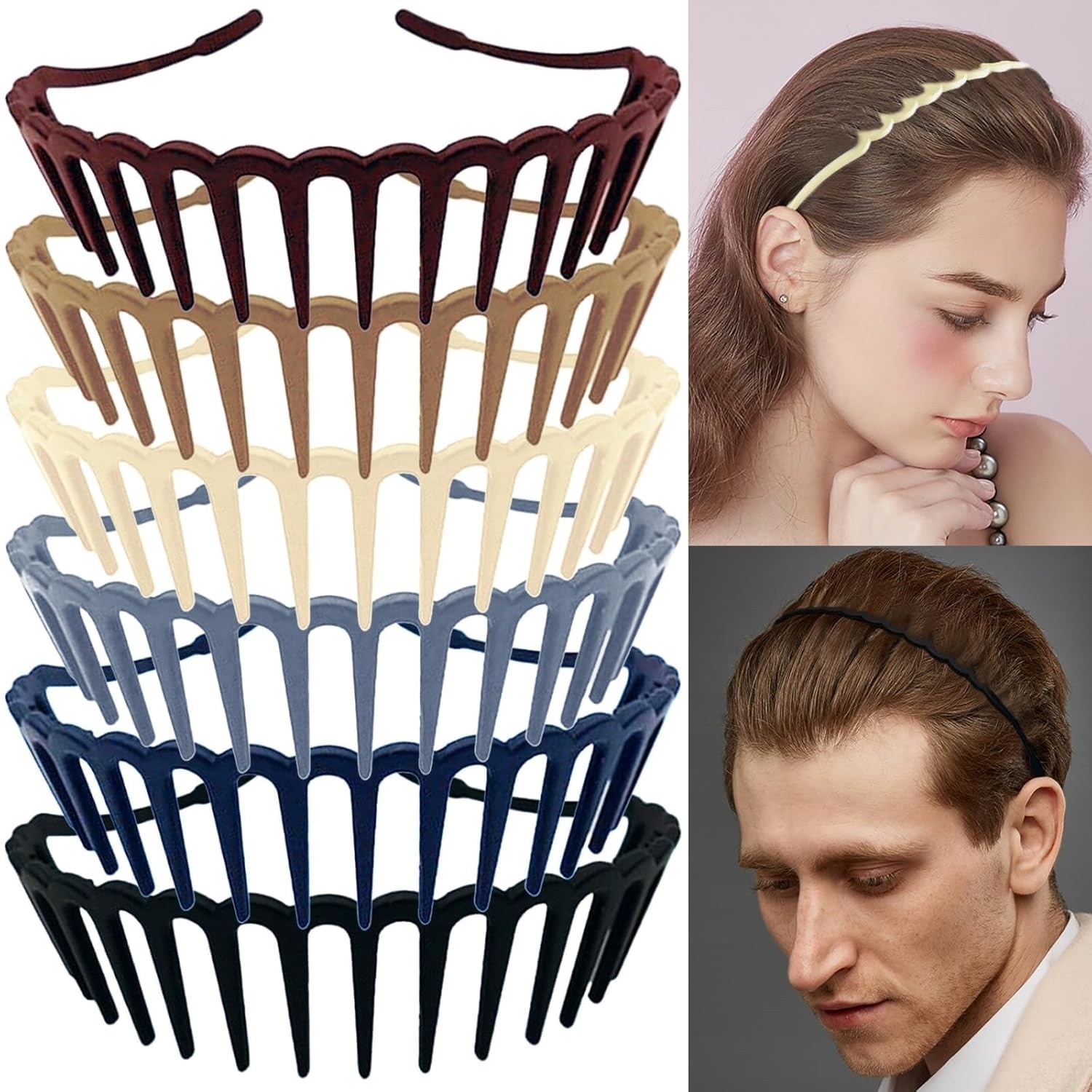 Black Brown Geometric Zigzag Headband – Plastic Hair Accessory for Women