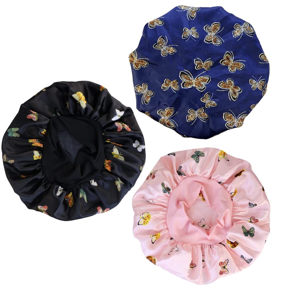 TCOTBE 3 Pcs Soft Satin Bonnet Silk Hair Wrap for Sleeping Silk Sleeping Cap wit