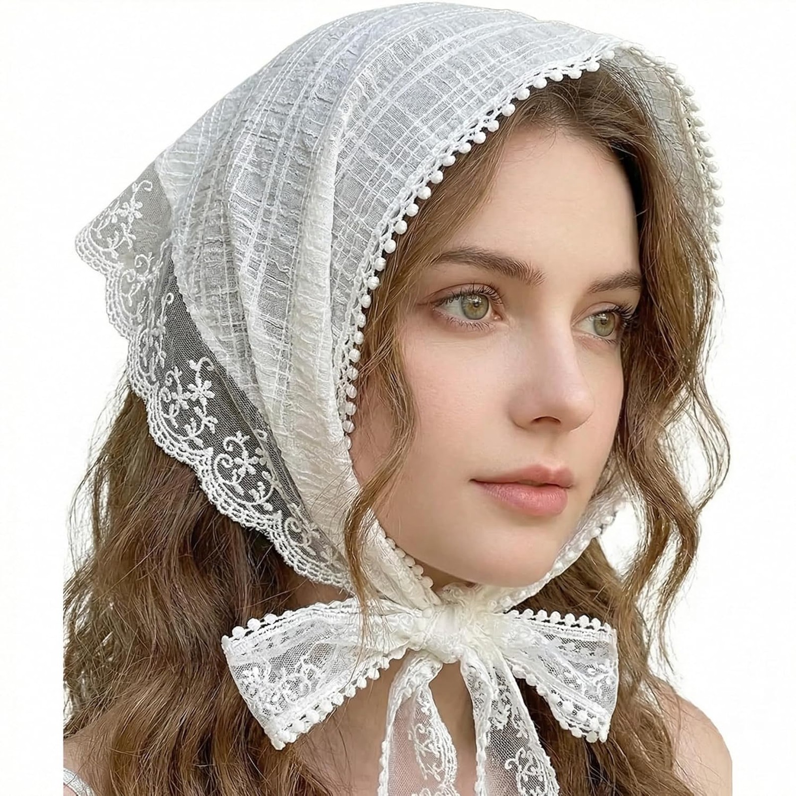White Lace Headscarf for Women, Triangle Bandana Style Headband, Boho Hair