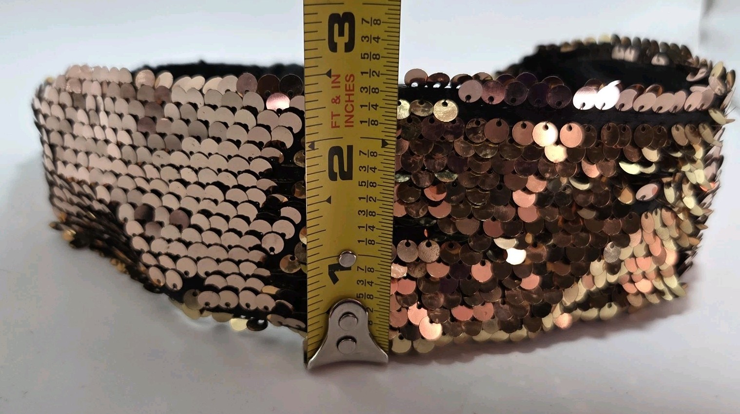 Reversible Mermaid Sequin Headband Black Velvet Elastic Gold & Bronze Tone