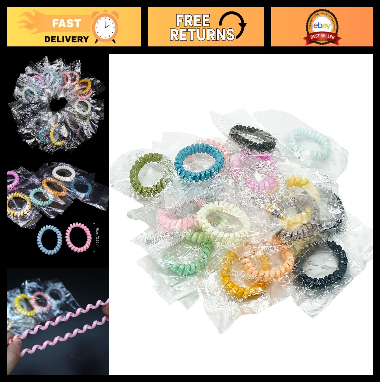 72 Pcs Colorful Spiral Hair Ties – No Damage, No Crease Ponytail Holders, Thin &