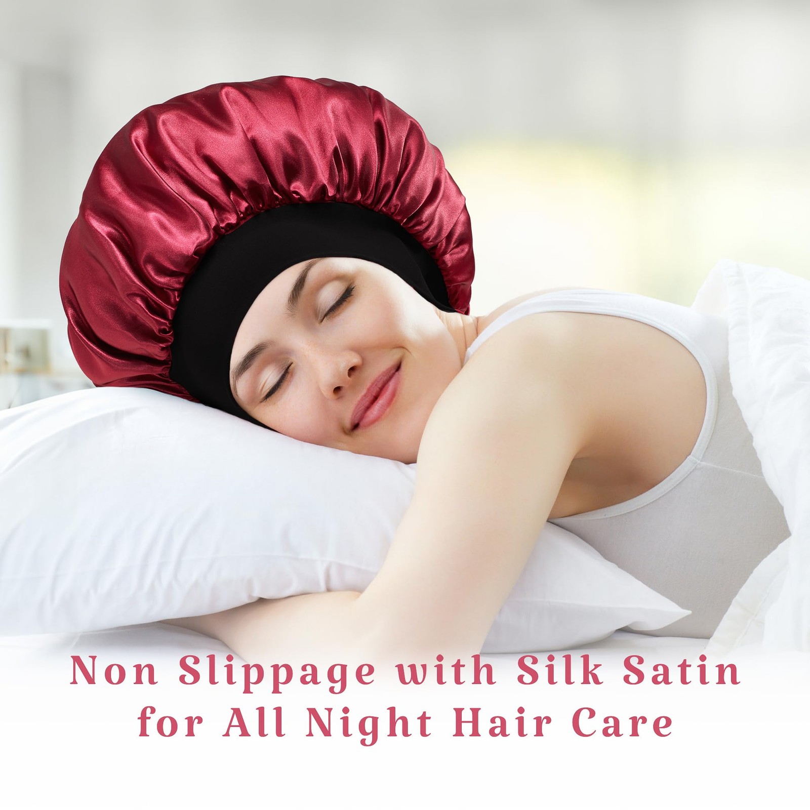 PHILIGHTS 2pcs Double Layer Two-Color Satin Silk Hair Bonnet One Size, Set a