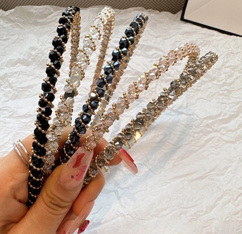 Clear Crystal Beads Headband Glamour Holiday Fashion Gold Crystal Headband