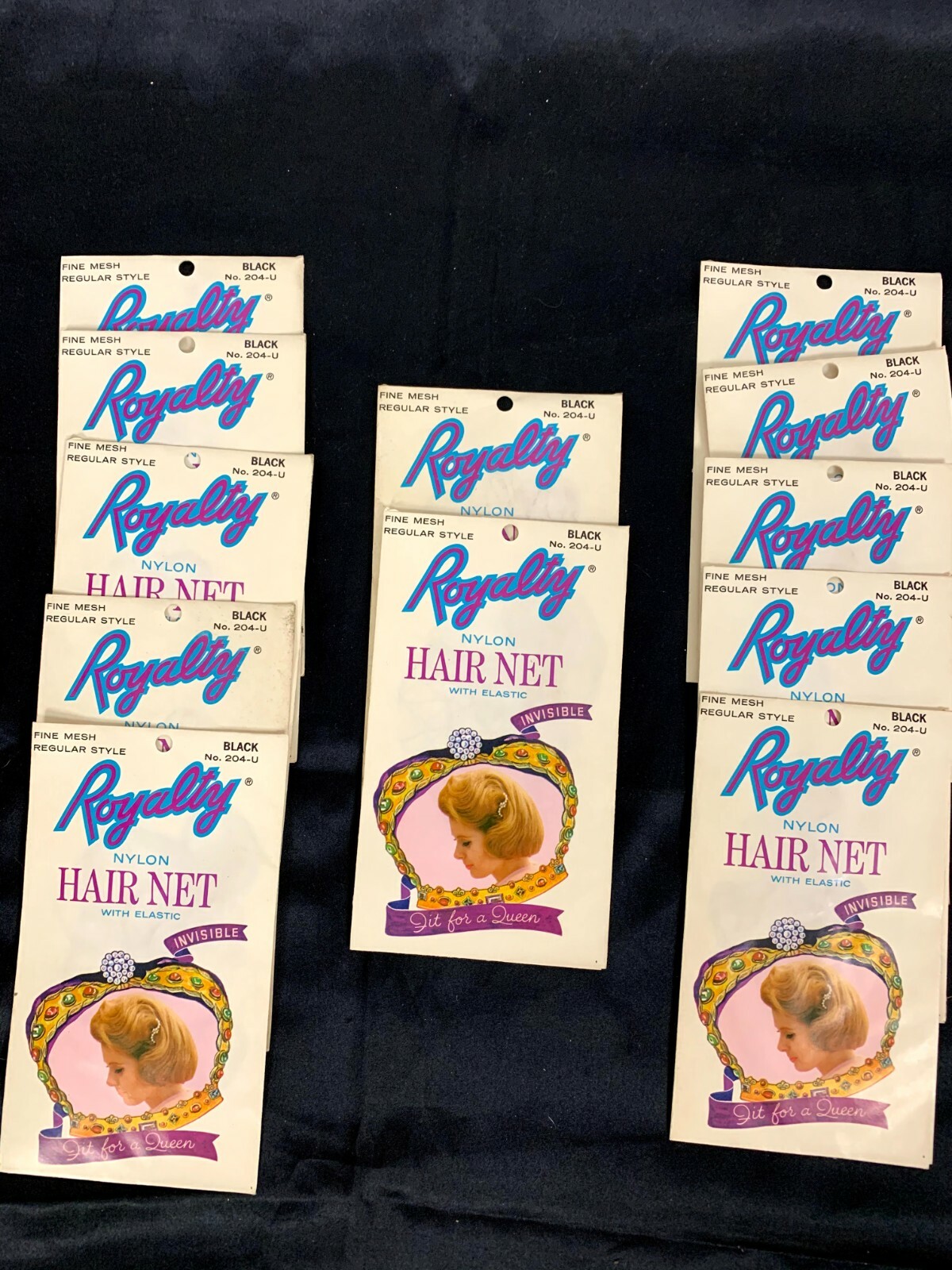 12 Vintage 1960s Royalty Black Hair Nets “Fine Mesh Regular Style”