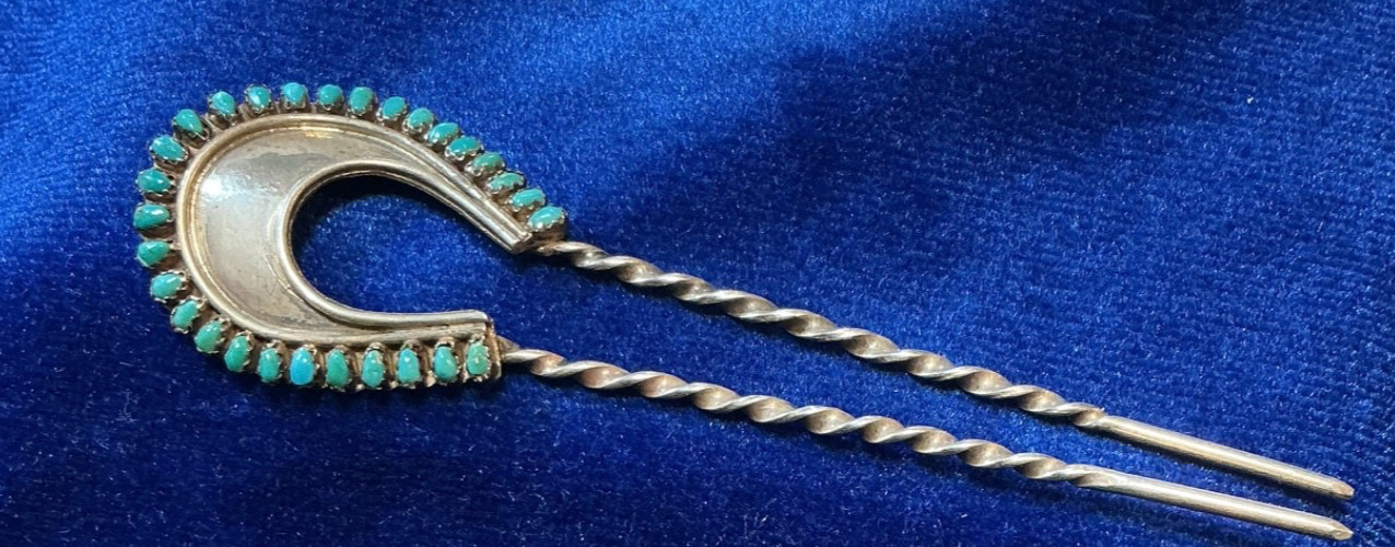 VINTAGE SOUTHWEST N. A. HAIR PIN W/TURQUOISE BEAUTIFUL A-1 CONDITION