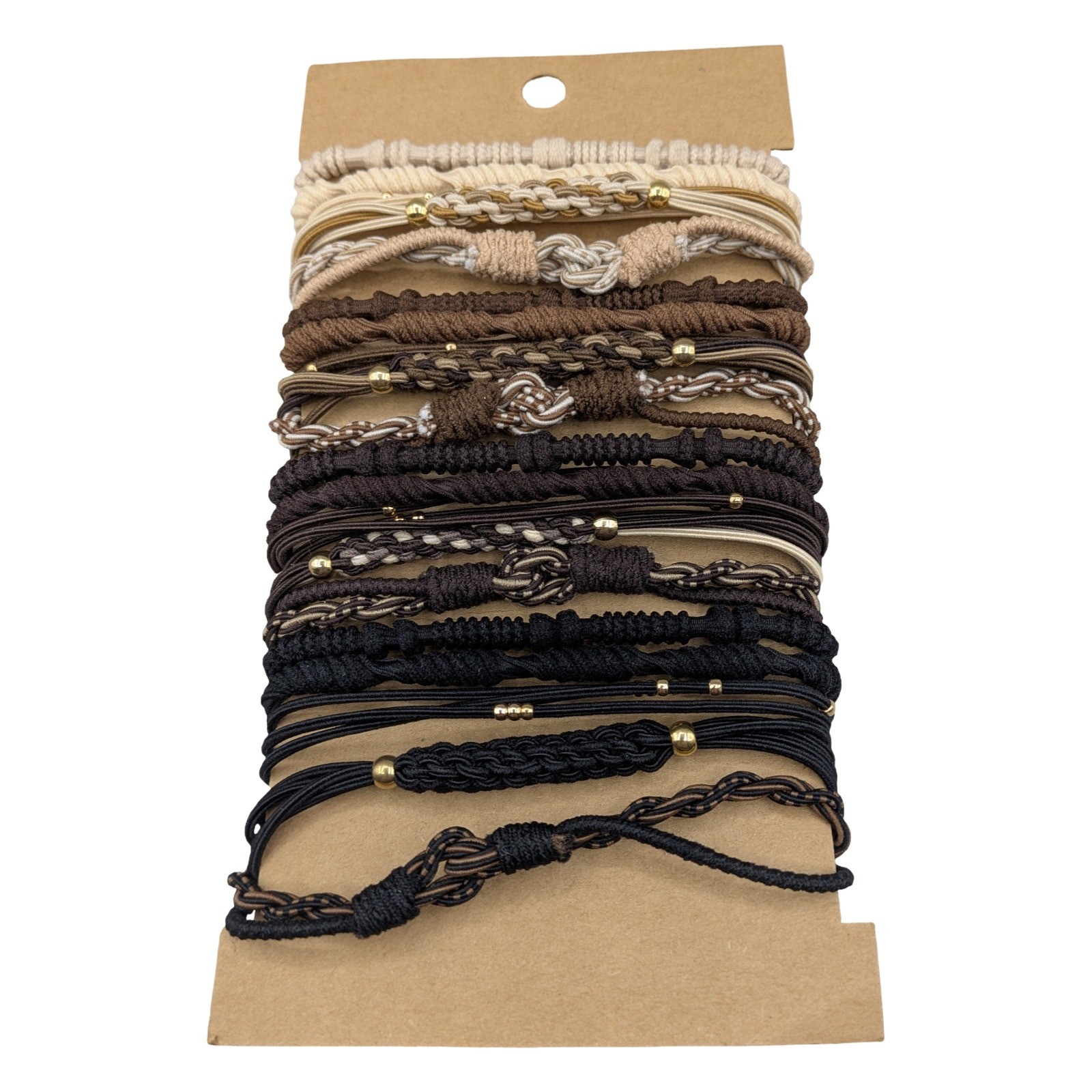 Livhil 20pc Hair Tie Set Neutral Black Brown Tan Braided Elastic Ponytail Holder