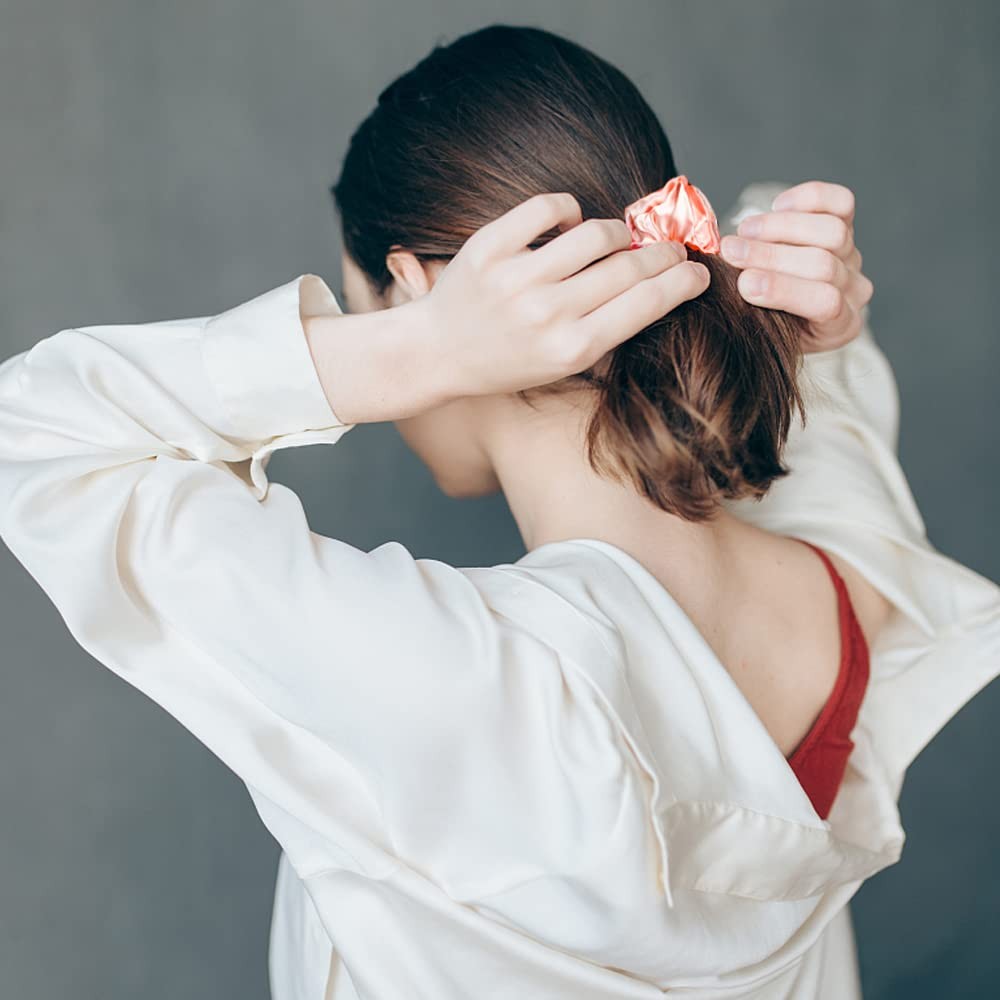 3 Pcs 100% Mulberry Silk Scrunchies, Hair Ties Pink Peacock Blue Apricot